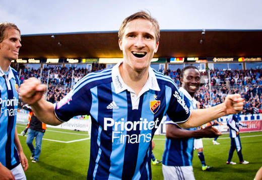 Djurgårdens Jesper Arvidsson gör 0-1 och jublar