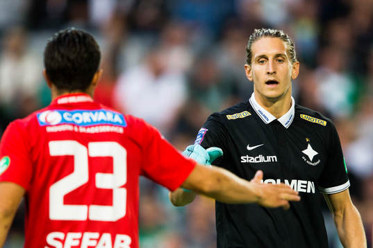 Norrköpings David Boo Wiklander och målvakt David Mitov