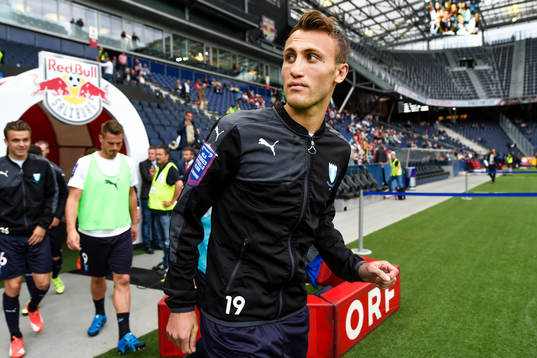 Malmö FFs Magnus Wolff Eikrem före fotbollsmatchen mellan