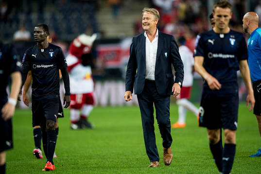 Malmö FFs Enock Kofi Adu, tränare Åge Hareide och Magnus
