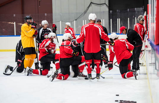 Ishockeylaget Malmö Redhawks första träning på is för
