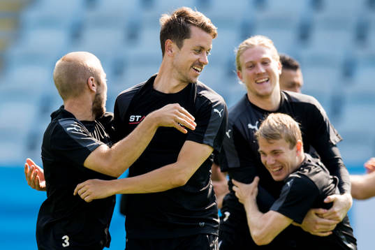 Malmö FFs Anton Tinnerholm, Kári Árnason, Simon Kroon