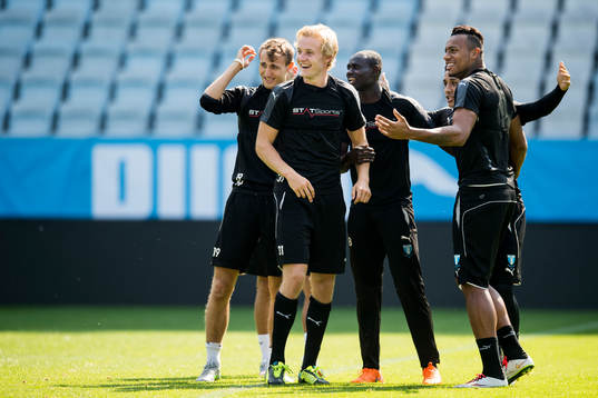 Malmö FFs Magnus Wolff Eikrem, Franz Brorsson, Enock Kofi