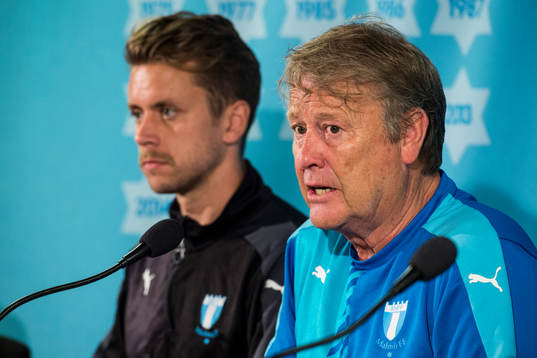 Malmö FFs tränare Åge Hareide och Kári Árnason