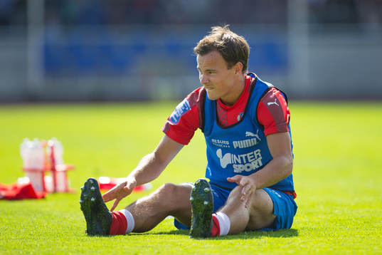 Helsingborgs Anton Wede före fotbollsmatchen i Allsvenskan