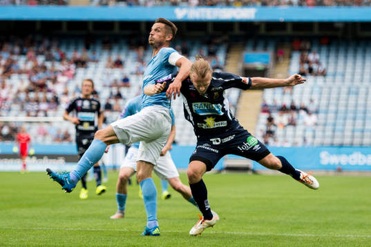 Malmö FFs Markus Rosenberg träffar Gefles Jesper Florén