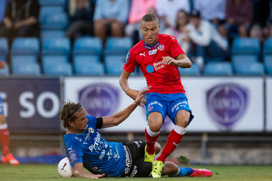 Helsingborgs Jordan Larsson fotbollsmatchen i Allsvenskan