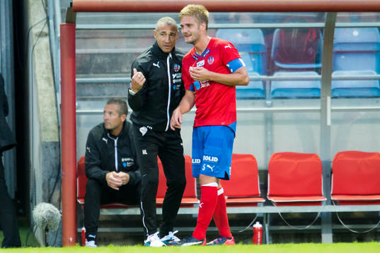 Helsingborgs manager Henrik Larsson och Johan Mårtensson