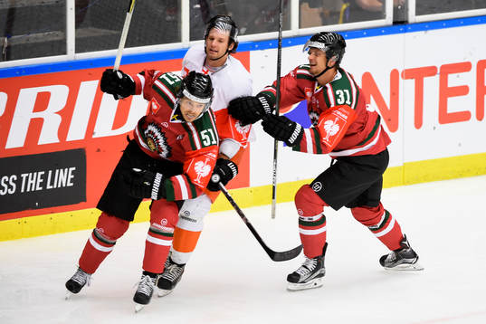 Frölundas Mats Rosseli Olsen och Nicklas Lasu jublar