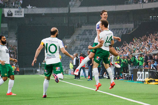 Hammarbys spelare jublar