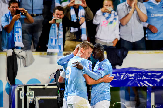 Malmö FFs Markus Rosenberg firar 1-0 med Enock Kofi Adu