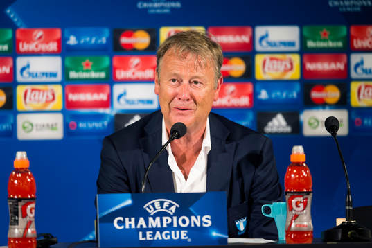 Malmö FFs tränare Åge Hareide på presskonferensen