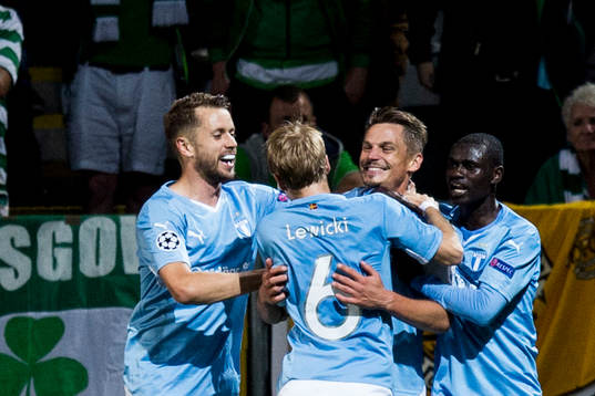 Malmö FFs Kari Arnason, Oscar Lewicki och Enock Kofi Adu