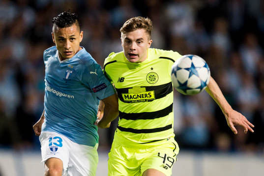 Malmö FFs Yoshimar Yotún och Celtics James Forrest