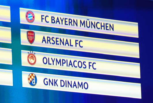 Grupp F bestående av Bayern München, Arsenal och