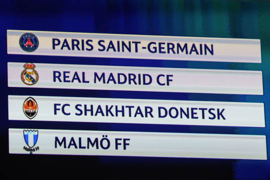 Grupp A bestående av Paris SG, Real Madrid, Sjachtar