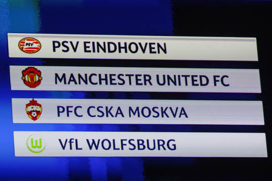 Grupp B bestående av PSV Eindhoven, Manchester United,