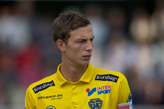 Falkenbergs Gustaf Nilsson före fotbollsmatchen i