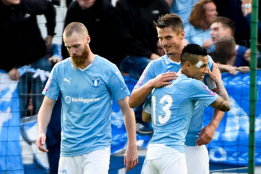 Malmö FFs Markus Rosenberg och Yoshimar Yotún jublar