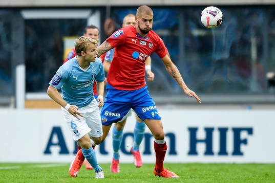 Malmö FFs Oscar Lewicki och Helsingborgs Robin Simovic