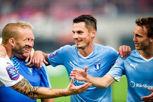 Malmö FFs målvakt Johan Wiland, Markus Rosenberg och
