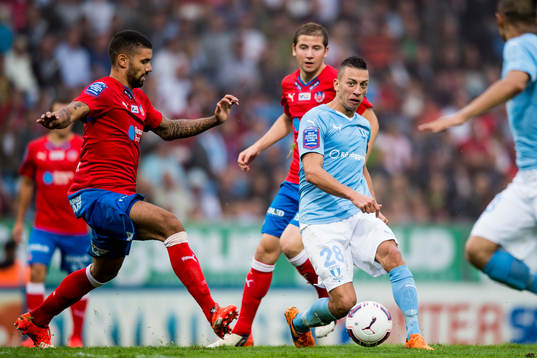 Malmö FFs Nikola Djurjic mot Helsingborgs Victor Palsson