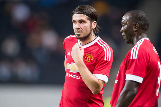 Manchester Uniteds Bojan Djordjic och Dwight Yorke