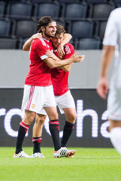 Manchester Uniteds Jesper Blomqvist och Bojan Djordjic