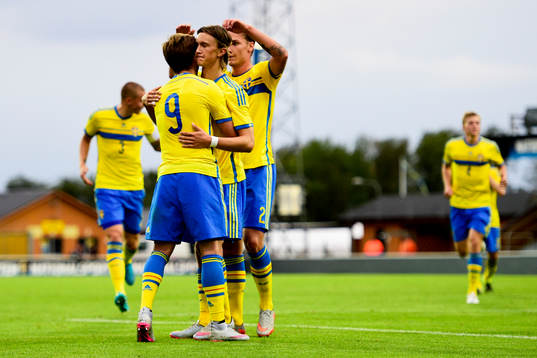 Sveriges Arber Zeneli och Kristoffer Olsson jublar