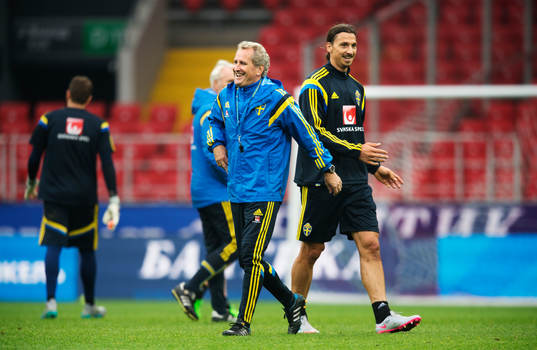 Förbundskapten Erik Hamrén och Zlatan Ibrahimovic på