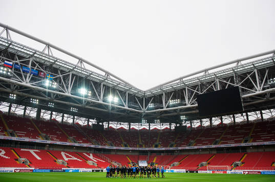 Sveriges fotbollslandslag har sin träning på Otkrytiye