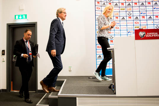 Sveriges förbundskapten Erik Hamrén på presskonferensen