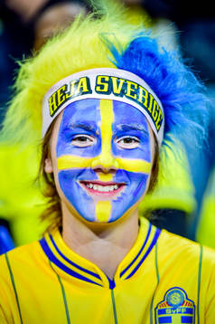 Svensk supporter före fotbollsmatchen i EM-kvalet mellan