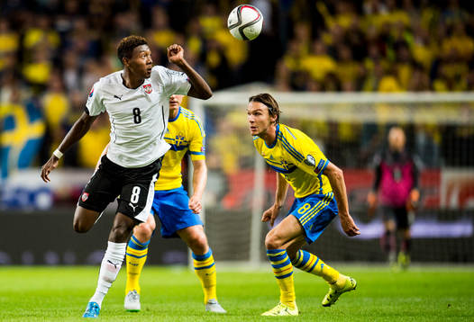 Österrikes David Alaba och Sveriges Albin Ekdal