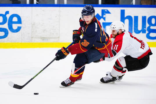 Djurgårdens Philip Holm och Malmö Redhawks Joey Tenute