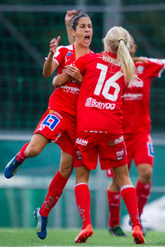 Linköpings Claudia Neto och Pernille Harder jublar