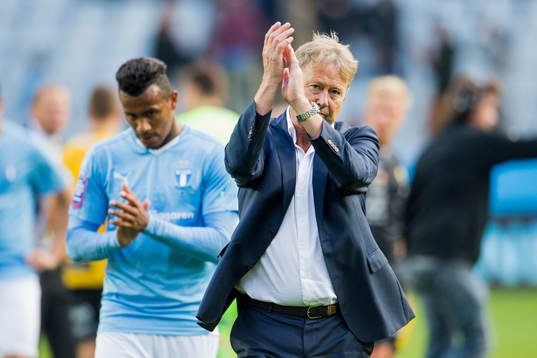 Malmö FFs Felipe Carvalho och tränare Åge Hareide tackar