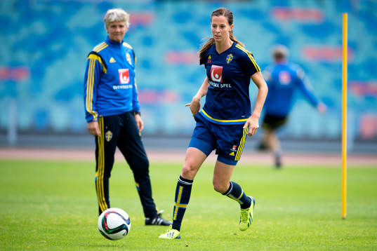 Sveriges förbundskapten Pia Sundhage och Lotta Schelin