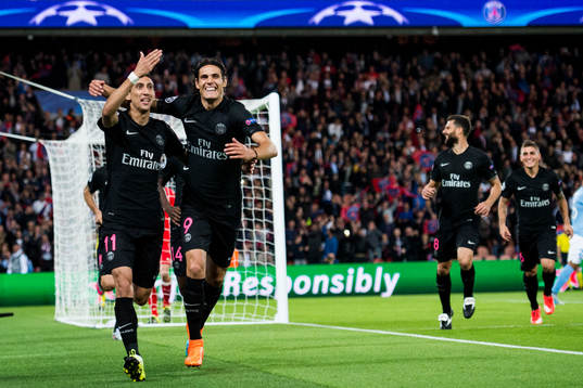 s Angel Di Maria och Edison Cavani jublar