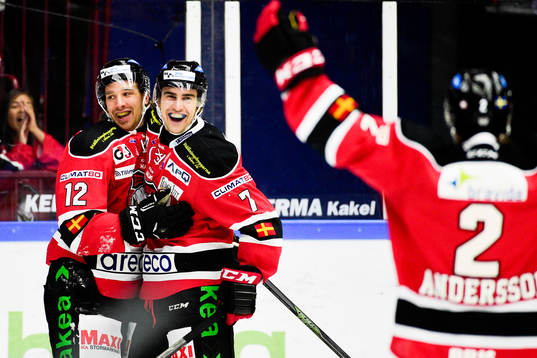 Malmö Redhawks Andreas Thuresson och Nils Andersson jublar