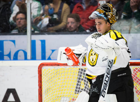Brynäs målvakt Bernhard Starkbaum  med mask i pannan