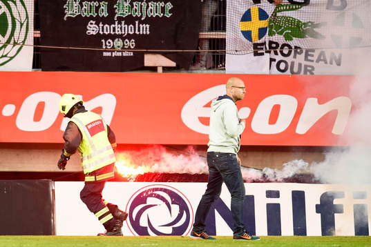 En bengal kastas in på planen