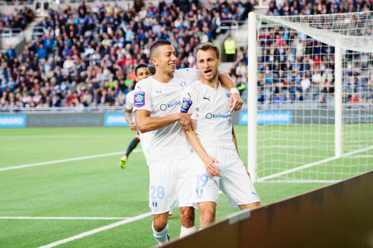 Malmös Nikola Djurdjic och Magnus Wolff Eikrem jublar