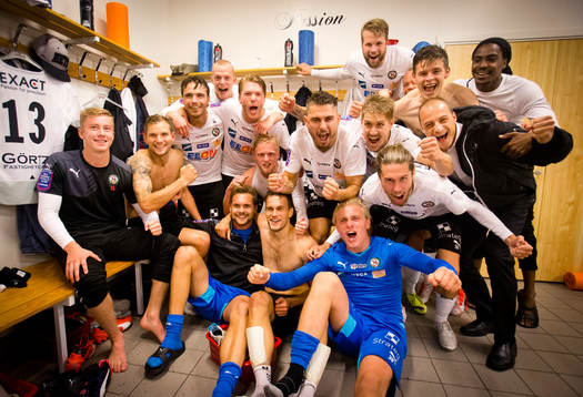 Jubel målvakt Jacob Rinne, Martin Broberg, Astrit