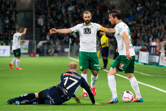 Hammarbys Kennedy Bakircioglu och Johan Persson reagerar