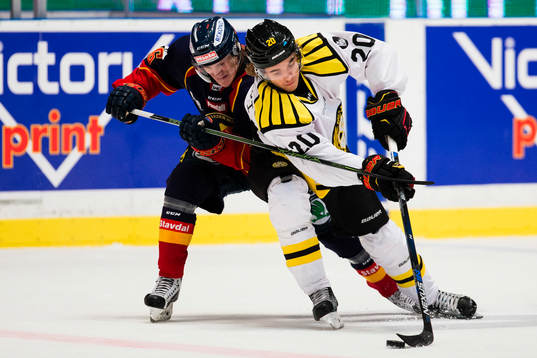 Djurgårdens Marcus Sörensen och Brynäs Adam Brodecki i