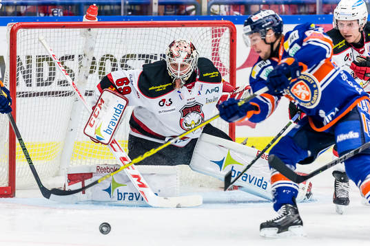Malmö Redhawks målvakt Oscar Alsenfelt fokuserar på