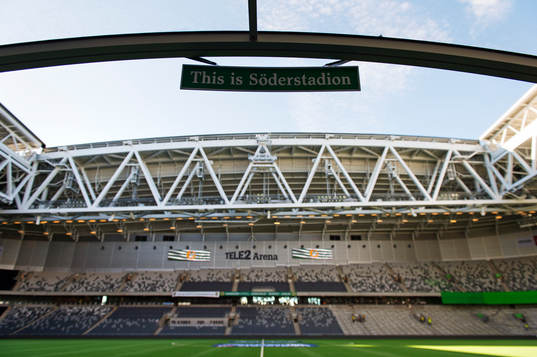En dekal med texten This is Söderstadion på Tele2 Arena