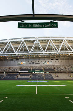 En dekal med texten This is Söderstadion på Tele2 Arena