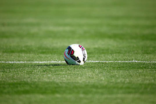 En fotboll ligger på gräset